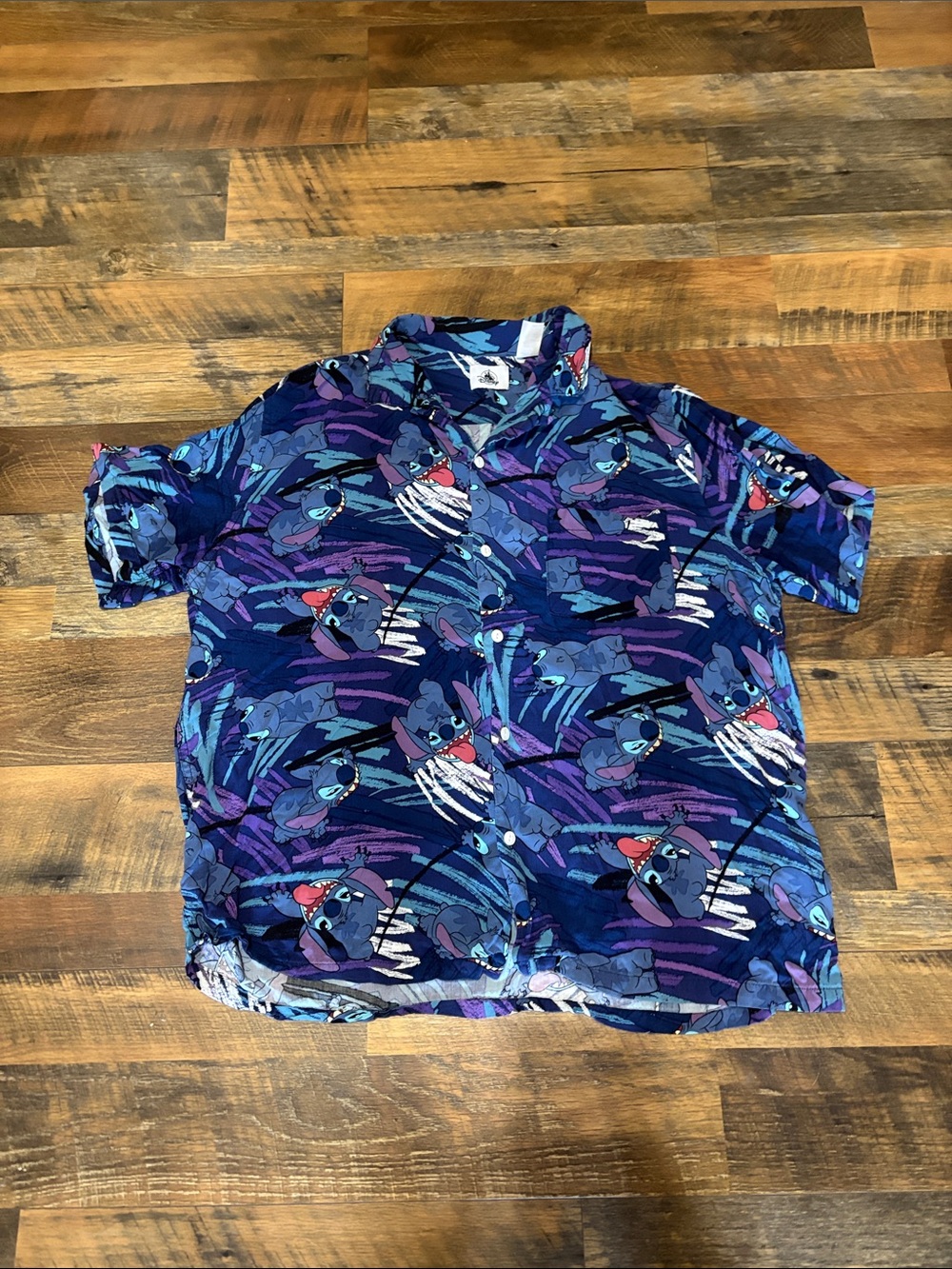 Disney Button Up Lilo And Stitch Shirt Adult Medium Blue Hawaiian Parks‎